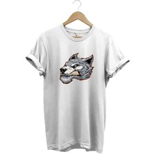 Kızgın Agresif Kurt Tasarım Baskılı %100 Pamuk Regular Fit Bisiklet Yaka Premium T-Shirt
