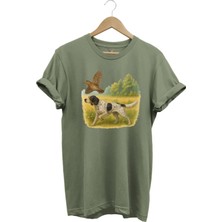 Hunting Avcılık Vahşi Yaşam Avcı Köpeği ve Çulluk Kuşu Baskılı %100 Pamuk Regular Fit T-Shirt
