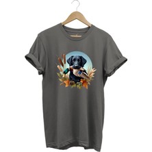 Avcılık Widi Hunting Ördek Avı ve Av Köpeği Baskılı %100 Pamuk Regular Fit Bisiklet Yaka T-Shirt