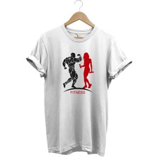 Gym Fitness Spor Yapan Kadın ve Erkek Baskılı %100 Pamuk Regular Fit Bisiklet Yaka T-Shirt