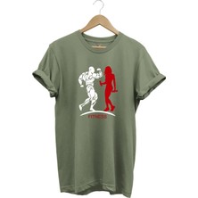 Gym Fitness Spor Yapan Kadın ve Erkek Baskılı %100 Pamuk Regular Fit Bisiklet Yaka T-Shirt