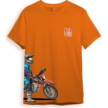 Cross Motor Enduro Ekipmanları Göğüs ve Yan Detay Baskılı Regular Fit %100 Pamuk T-Shirt