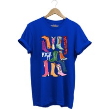 Unisex Cowgirl Kovboy Çizme Baskılı %100 Pamuk Regular Fit Bisiklet Yaka T-Shirt