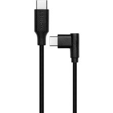 Mcreative Type-C To Type-C Uyumlu iPhone ve Samsung Modelleri Için Hızlı Şarj ve Data Kablosu 40 cm L Tipi Gaming (Siyah)