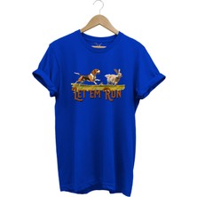 Tavşan Avı ve Avcı Köpeği Baskılı %100 Pamuk Regular Fit Bisiklet Yaka T-Shirt