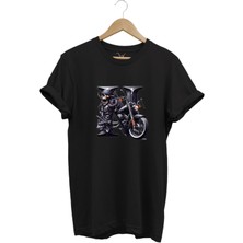 N Harfi Baskılı Motosiklet Kuru Kafa %100 Pamuk Regular Fit Bisiklet Yaka T-Shirt