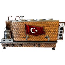 Meşale 4 Demlikli Antik Bakır Türk Bayraklı Full Otomatik Çay Kazanı
