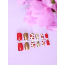 Çocuk Takma Tırnak Seti Desenli Süslemeli Tırnak Set Parti Aksesuarı Kırmızı