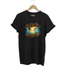 Summer Vibes Baskılı Yazlık Tatil Deniz %100 Pamuk Regular Fit Bisiklet Yaka T-Shirt