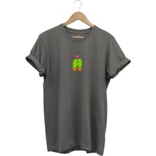 Sevimli Sevgili Kaktüs Baskılı Minimal Regular Fit %100 Pamuk T-Shirt