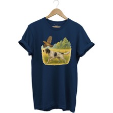 Hunting Avcılık Vahşi Yaşam Avcı Köpeği ve Çulluk Kuşu Baskılı %100 Pamuk Regular Fit T-Shirt