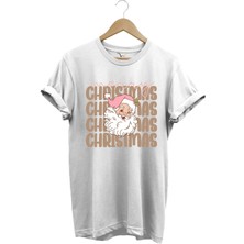 Unisex Yılbaşı Yeni Yıl Noel Baba Merry Christmas Kar Baskılı %100 Pamuk Regular Fit T-Shirt