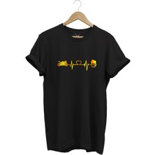 Racing Motorsiklet Kalp Ritmi ve Bira Tasarımlı %100 Pamuk Regular Fit T-Shirt
