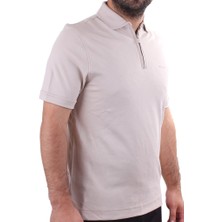 Twister 2298 Bej Günlük Kısa Kol Normal Kesim Pamuklu Fermuarlı Polo Yaka Erkek Tişört