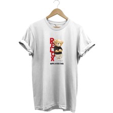 Sevimli Ayıcık Relax Ayı Tasarım Şık Baskılı %100 Pamuk Regular Fit Bisiklet Yaka T-Shirt