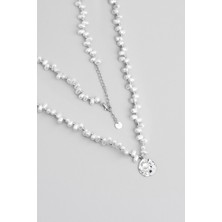 Deniz Kabuğu 18 Ayar Beyaz Altın Kaplama 45 cm Gümüş Inci Kolye