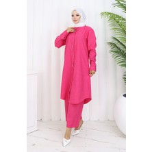 Sefa Merve Taşlı Tunik Pantolon Ikili Takım 2090-01 Fuşya