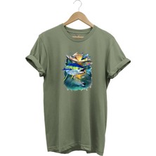 Fishing Balık Baskılı Balıkçılık %100 Pamuk Regular Fit Bisiklet Yaka T-Shirt