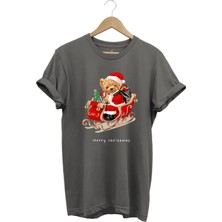 Christmas Baskılı Sevimli Ayıcık Yılbaşı Noel %100 Pamuk Regular Fit Bisiklet Yaka T-Shirt