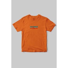 Summer Vibes Yazlık Kısa Kollu Kumsal Güneş Tasarımlı Minimal %100 Pamuk Bisiklet Yaka T-Shirt