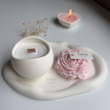3'lü Set Bulut Dekoratif Tabak, Büyük Dekoratif Vegan Soya Mum ve Pembe Renk Şakayık Mum Set
