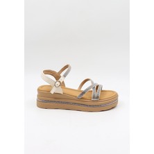 Kriste Bell Ithal Kadın Taşlı Sandalet KB0095 Beyaz