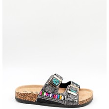 Guja Dolgu Tabanlı Taşlı Şık Terlik GJ102 Siyah