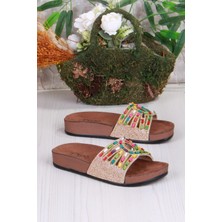 Renkli Boncuk Işlemeli Kadın Terlik – Rahat ve Hafif Yazlık Taban