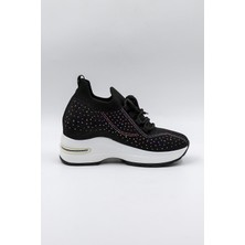 Kriste Bell Taş Detaylı Triko Ithal Kadın Sneakers Spor Ayakkabı KB0009 Siyah