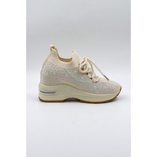 Kriste Bell Taş Detaylı Triko Ithal Kadın Sneakers Spor Ayakkabı KB0009 Bej