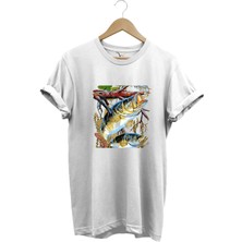 Balıkçılık Avcılık Olta ile Balık Tutmak Sazlık Alabalık Levrek Baskılı Pamuk Regular Fit T-Shirt