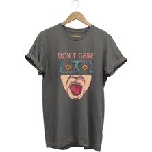 Unisex Don't Care Yazı Baskılı Şık Tasarımlı %100 Pamuk Bisiklet Yaka T-Shirt