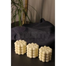 3 Adet Krem Misket Bubble Silindir Mum Kokulu Pearl Vegan Mum