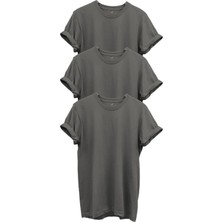 3'lü Antrasit Gri %100 Pamuk Regular Fit Bisiklet Yaka Premium T-Shirt
