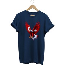 Türkiye Ay Yıldız Türk Bayrağı Kartal Tasarım Baskılı %100 Pamuk Regular Fit Bisiklet Yaka T-Shirt