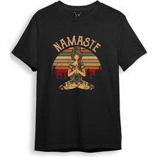 Unisex Yoga Nameste Baskılı Şık Tasarımlı %100 Pamuk Bisiklet Yaka T-Shirt