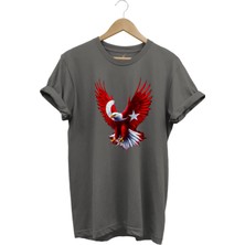 Türkiye Ay Yıldız Türk Bayrağı Kartal Tasarım Baskılı %100 Pamuk Regular Fit Bisiklet Yaka T-Shirt