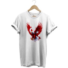 Türkiye Ay Yıldız Türk Bayrağı Kartal Tasarım Baskılı %100 Pamuk Regular Fit Bisiklet Yaka T-Shirt