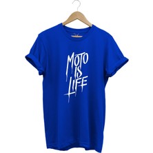 Moto Is Life Baskılı Motorcu %100 Pamuk Regular Fit Bisiklet Yaka Premium T-Shirt