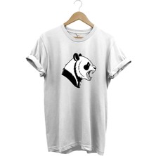 Kızgın Kükreyen Panda Baskılı %100 Pamuk Bisiklet Yaka Regular Fit T-Shirt