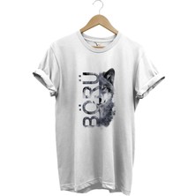 Türkiye Bozkurt Börü Yazısı ve Kurt Baskılı %100 Pamuk Regular Fit Bisiklet Yaka Premium T-Shirt