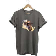 Klasik Motorsiklet Baskılı Vintage Old Motor %100 Pamuk Regular Fit Bisiklet Yaka T-Shirt