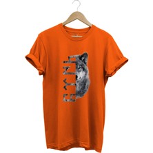 Türkiye Bozkurt Göktürkçe Türk Yazısı ve Kurt Baskılı Regular Fit %100 Pamuk T-Shirt