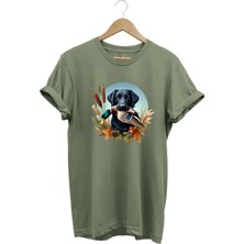 Avcılık Widi Hunting Ördek Avı ve Av Köpeği Baskılı %100 Pamuk Regular Fit Bisiklet Yaka T-Shirt