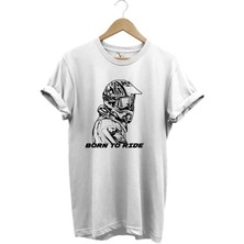 Motorcu Özel Tasarım Hediyelik Born To Ride Baskılı Yazlık %100 Pamuk Tişört