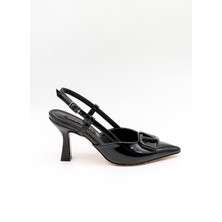 Kriste Bell Kısa Topuk Tokalı Arkası Açık Stiletto KB6231 Siyah Rugan