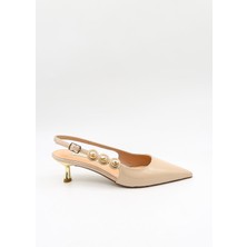 Kriste Bell Kadın Tokalı Taş Detaylı Klasik Topuklu Ayakkabı KB50305030 Bej Rugan