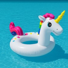 Nunu Gökkuşağı Boynuz- Unicorn Yüzme Simiti- Gülümseyen Boynuz- Tatlı Unicorn Su Arkadaşı