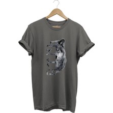 Türkiye Bozkurt Göktürkçe Türk Yazısı ve Kurt Baskılı Regular Fit %100 Pamuk T-Shirt