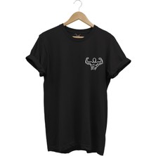 Gym Sporcu Fitness Dumbell Göğüs Baskılı Regular Fit %100 Pamuk T-Shirt